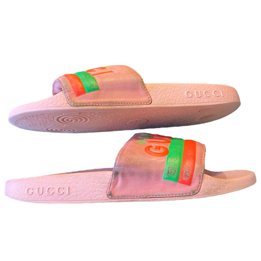 Gucci Limited Edition Authentic Neon Pink Pool Beach Slides Size 6 - Picture 8 of 12